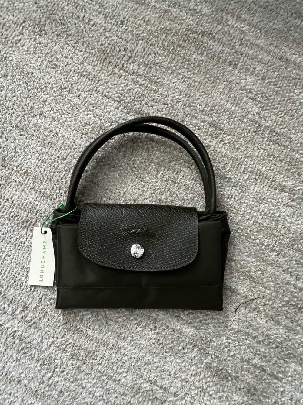 Longchamp Small Top-Handle Tote in Dark Olive with Lime Trim - Picture 4 of 4